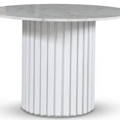 Skånska Möbelhuset Empire Matbord Ø105 Cm - Ljus Marmor / Vit Lamell Träfot