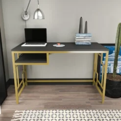 Skånska Möbelhuset Kennesaw Skrivbord 120 X 60 Cm - Guld/antracit -Stolar affär 26a795c5e3a8a8c48d1584e893133fff9c