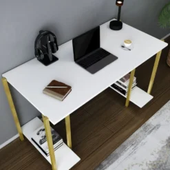 Skånska Möbelhuset Academy Skrivbord 125,2 X 60 Cm - Guld/vit -Stolar affär 4256ae6cbba7b943573a90e19e74e82146