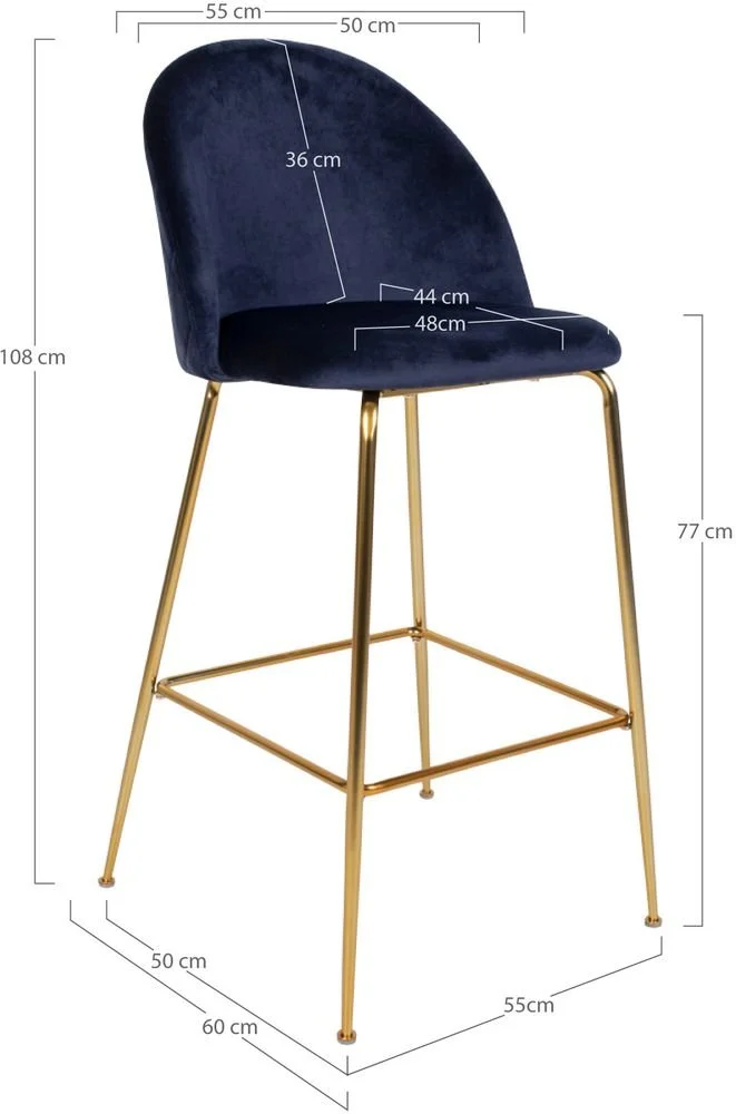 HOUSE NORDIC Lausanne Barstol - Blå/mässing 7 HOUSE NORDIC Lausanne Barstol - Blå/mässing - Bild 5