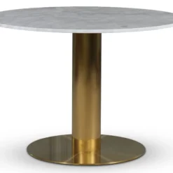 Skånska Möbelhuset Empire Matbord Ø105 Cm - Ljus Marmor / Borstad Mässing