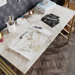 Skånska Möbelhuset Tuna Skrivbord 120x60 Cm - Guld/vit -Stolar affär 73b09b98eeb5240bbdb9df11d585298266