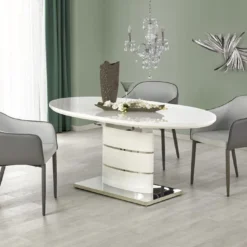 Skånska Möbelhuset Evangeline Ovalt Matbord 140-180 Cm - Vit Högglans / Krom