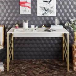 Skånska Möbelhuset Tuna Skrivbord 120x60 Cm - Guld/vit -Stolar affär 8b10d98f4ae5dce1af753deec88ad07645