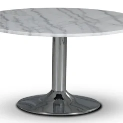Skånska Möbelhuset Empire Matbord Ø105 Cm - Ljus Marmor / Kromad Trumpetfot