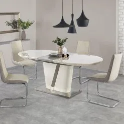 Skånska Möbelhuset Hattie Ovalt Matbord 160-200 Cm - Vit(Högglans) / Krom