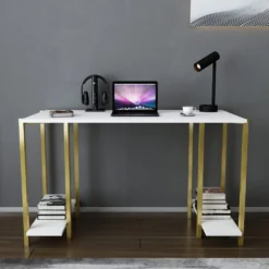 Skånska Möbelhuset Academy Skrivbord 125,2 X 60 Cm - Guld/vit -Stolar affär bd7a7c45b81d0b2f4126ac1be71fb7b763