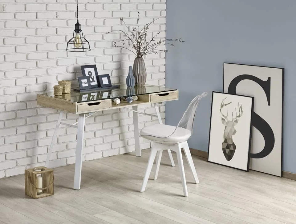 Skånska Möbelhuset Raegan Skrivbord 120x60 Cm - Vit/ek/Glas 3 Skånska Möbelhuset Raegan Skrivbord 120x60 Cm - Vit/ek/Glas