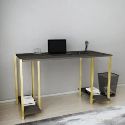 Skånska Möbelhuset Academy Skrivbord 125,2 X 60 Cm - Guld/mörkgrå -Stolar affär d631da1abfd408f730ca5115663d521959