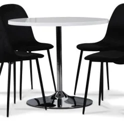 Stolar affär 16 Skånska Möbelhuset Tiana Bord Med Kromad Fot Ø90 Cm - Vit (Högglans) / Krom
